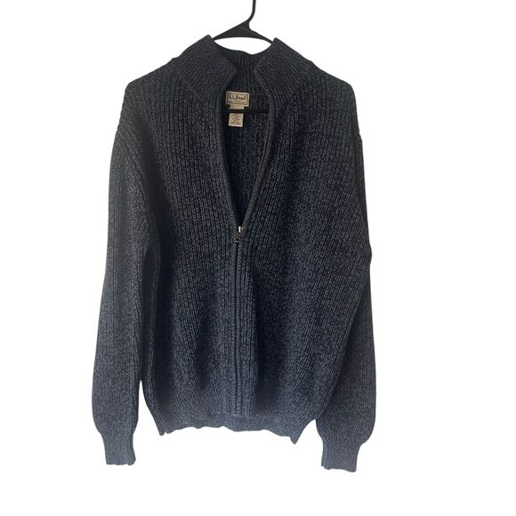 L.L. Bean Men's Size Large Blue Cable Knit Heavy Full Zip Sweater - Picture 1 of 8